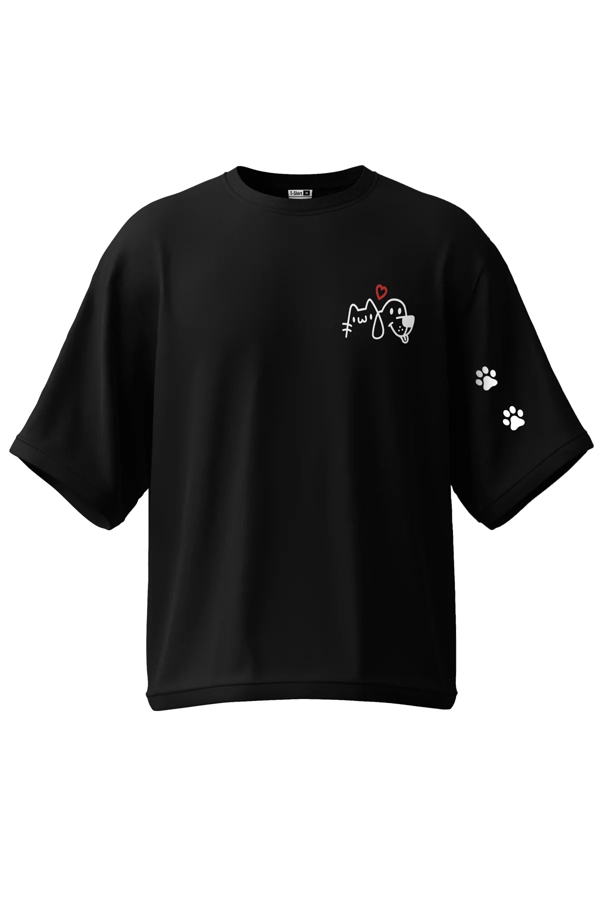 Patili Dostlar Baskılı Oversize Tişört 🐶🐱 (Unisex, %100 Pamuk)