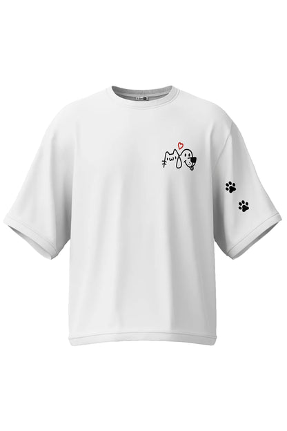 Patili Dostlar Baskılı Oversize Tişört 🐶🐱 (Unisex, %100 Pamuk)